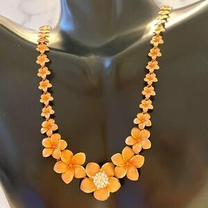 Gorgeous Estate Solid 14K Rose Gold DIAMOND PLUMERIA Flowers Collar 17” Necklace